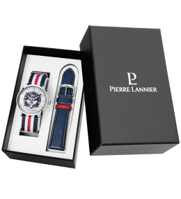 Coffret Montre Homme Pierre Lannier ELYSEE, automatique, acier, nato et cuir 459C129