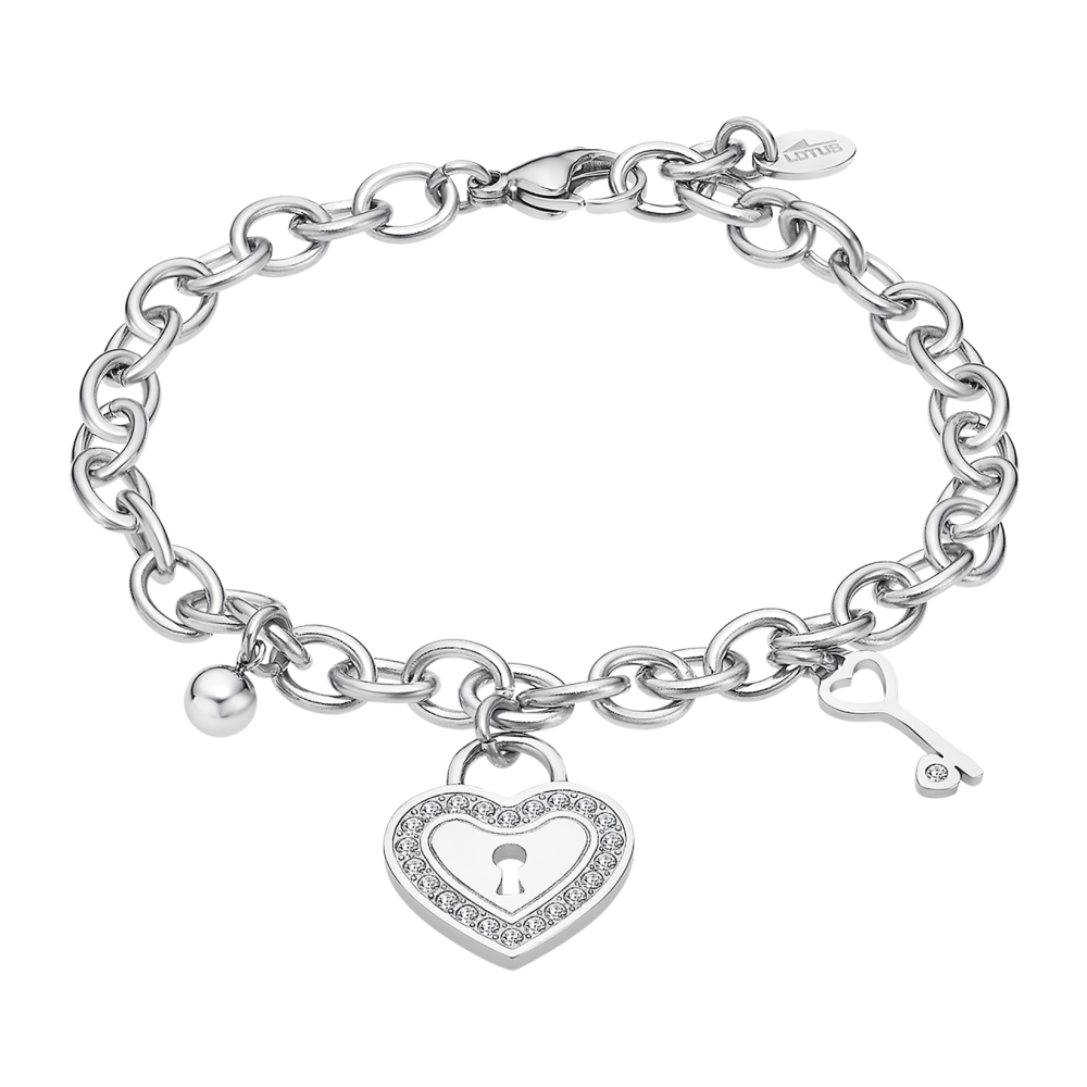 Bracelet Lotus LS2188-2/1 – Cœur et clé en acier et cristaux