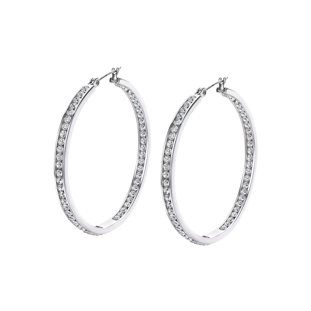 Boucles d’oreilles Lotus LS2356-4/1 – Créoles acier et cristaux