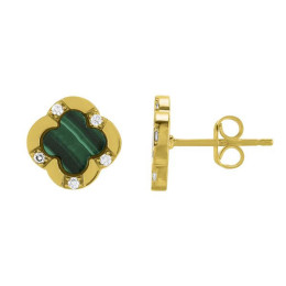 Boucles d’oreilles Charles Garnier. Doré et malachite