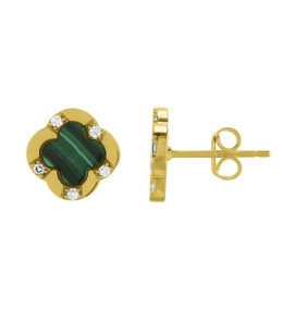 Boucles d’oreilles Charles Garnier. Doré et malachite