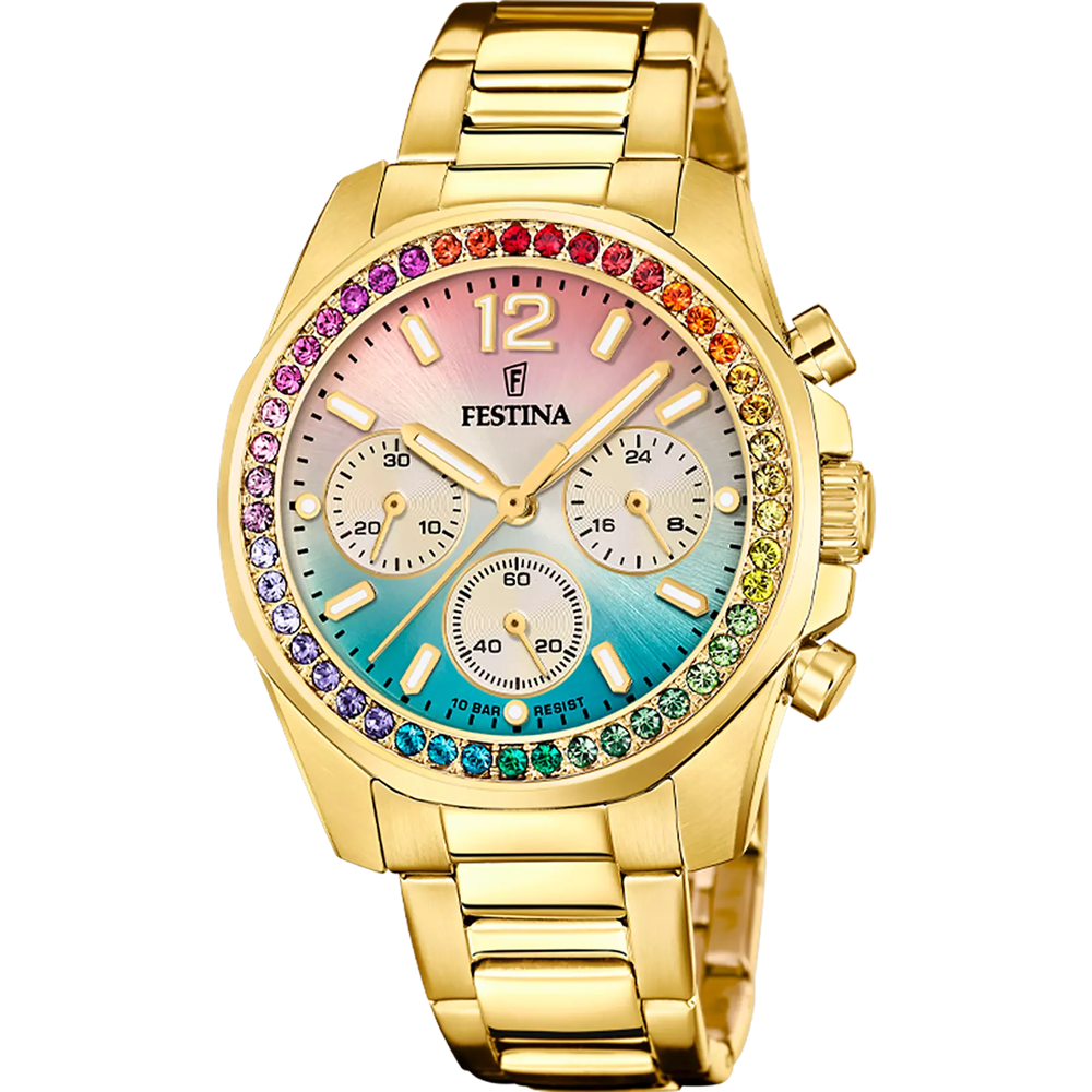 Montre Festina boyfriend 20609/5 Femme dorée cadran multicolore