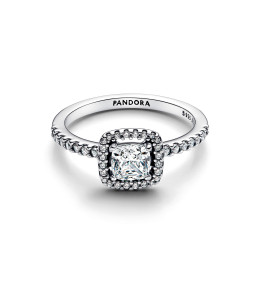 Bague Pandora Halo argent et zircone cubique transparente