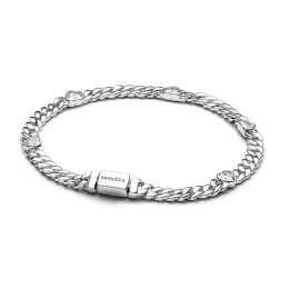 Bracelet Pandora mailles cubaine et coeurs scintillants en argent 925/1000, 594226C01