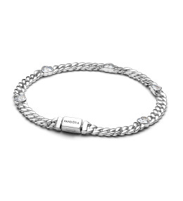 Bracelet Pandora mailles cubaine et coeurs scintillants en argent 925/1000, 594226C01