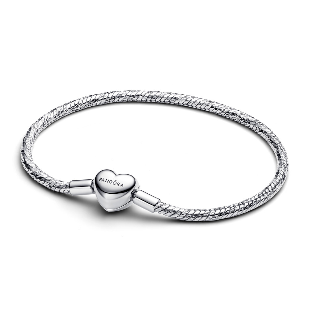Bracelet Pandora Moments, mailles torsadées fermoir coeur en argent 925/1000, 594236C00