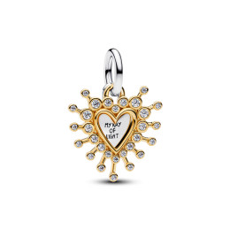 Charm pendentif Pandora Moments, coeur mon rayon de lumière, en argent 925/1000 et métal doré or jaune 585/1000, 764141C01