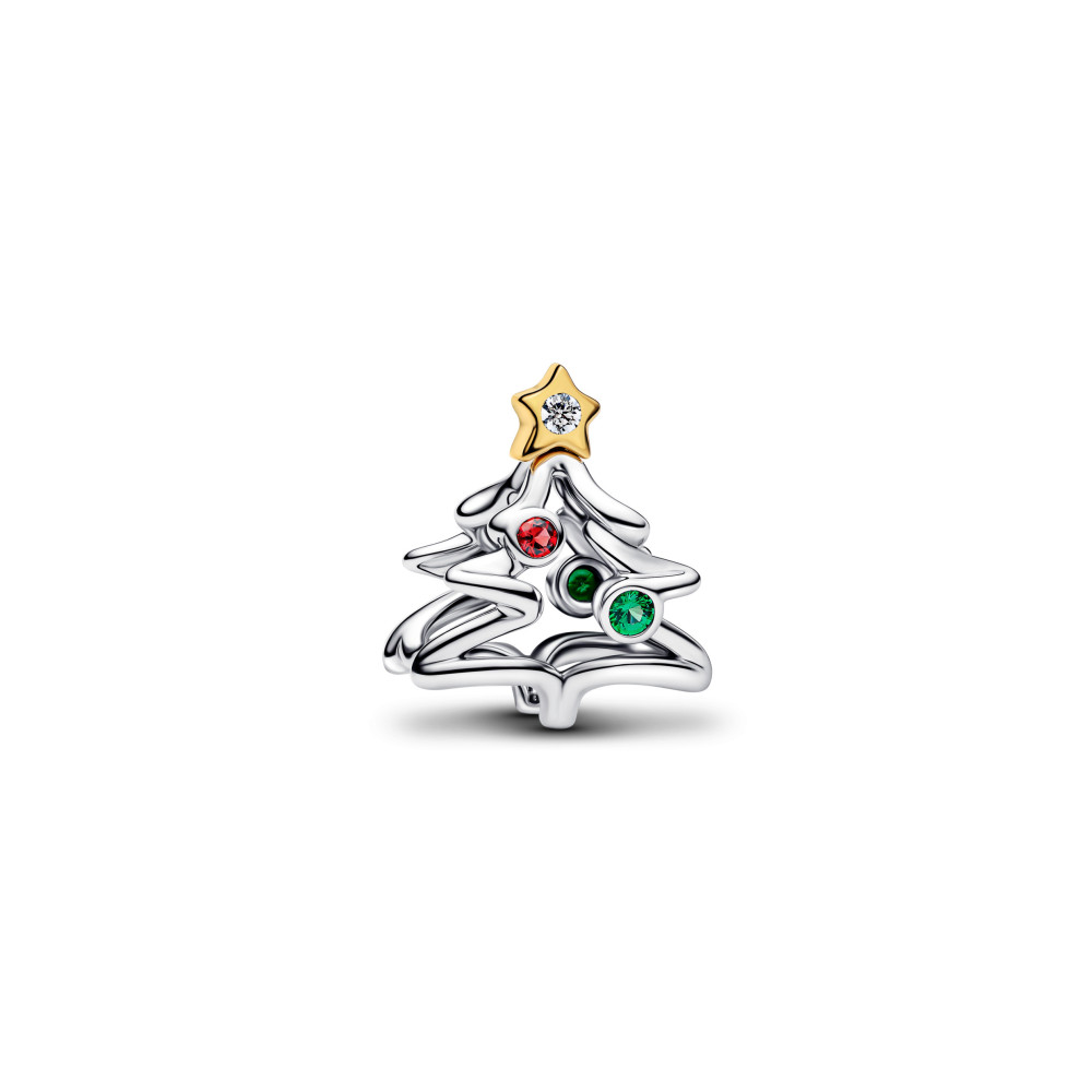 Charm Pandora Moments, sapin de Noël, en argent 925/1000 et métal doré or jaune 585/1000, 764248C01 Charm Pandora Moments, sapin de Noël, en argent 925/1000 et métal doré or jaune 585/1000, 764248C01