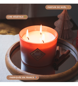 Bougie Cannelle Poudrée 3 mèches. Cire végétale, France
