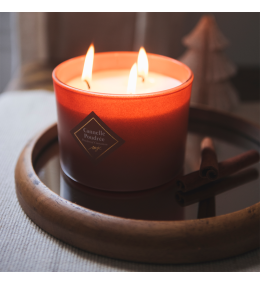 Bougie Cannelle Poudrée 3 mèches. Cire végétale, France