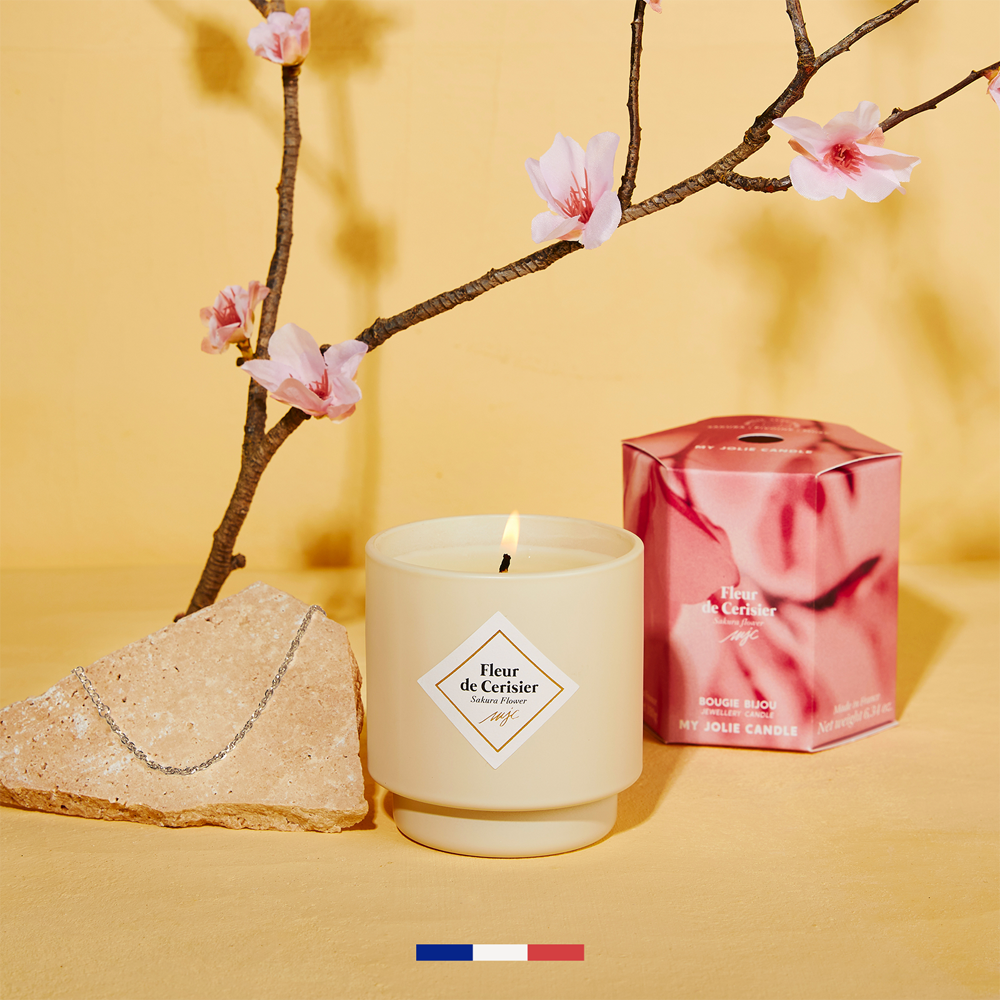 Bougie bijou My Jolie Candle fleur de cerisier bracelet acier doré 320285