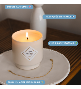 Bougie bijou Fleur de Coton avec bracelet acier blanc