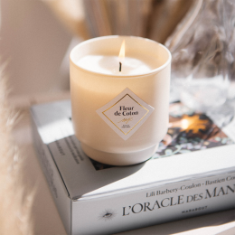 Bougie bijou Fleur de Coton avec bracelet acier blanc
