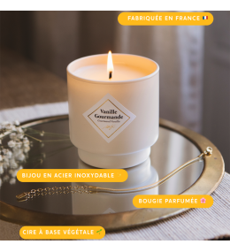 Bougie Bijou Vanille Gourmande. Bracelet Acier Blanc