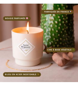 Bougie bijou Santal Bergamote avec bracelet doré