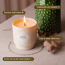 Bougie bijou Santal & Bergamote avec bracelet acier blanc