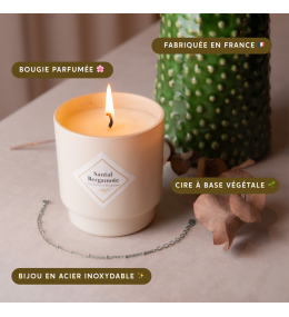 Bougie bijou Santal & Bergamote avec bracelet acier blanc