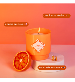 Bougie bijou Orange Electric, boucles acier dorées. My Jolie Candle