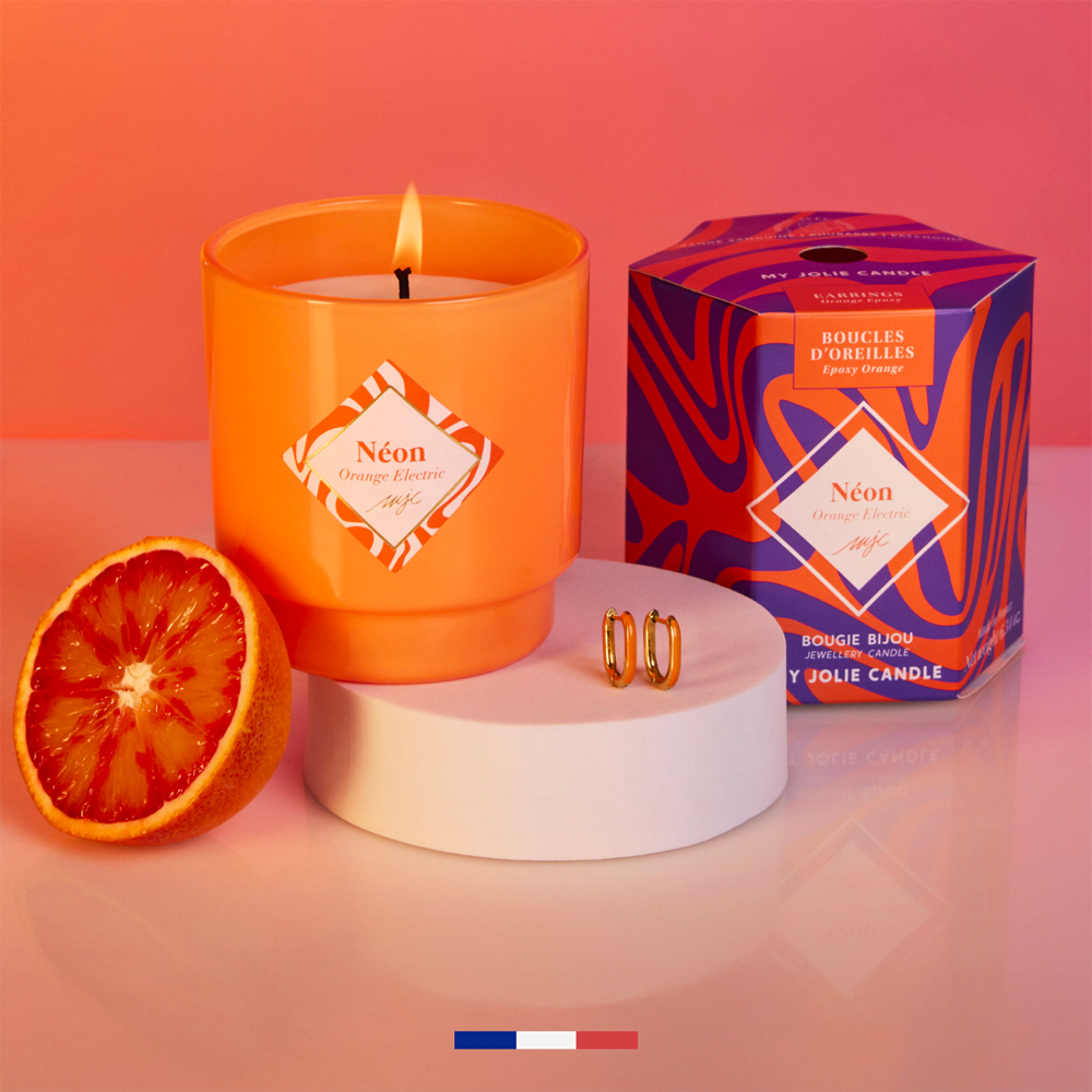 Bougie bijou My Jolie Candle orange électric boucles d'oreilles acier dorées 320502