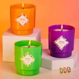 Bougie bijou Orange Electric, boucles acier dorées. My Jolie Candle