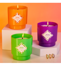 Bougie bijou Orange Electric, boucles acier dorées. My Jolie Candle