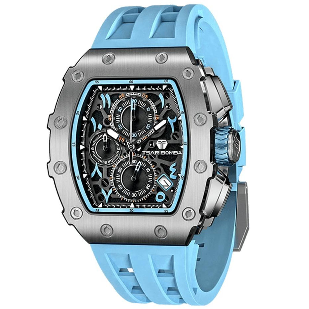 Montre homme Tsar Bomba Elemental collection, acier et silicone bleu ciel TB8204Q36