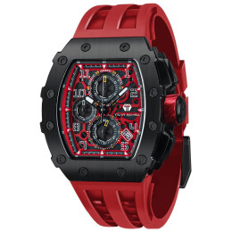 Montre homme Tsar Bomba Elemental collection, acier PVD noir et silicone rouge TB8204Q37