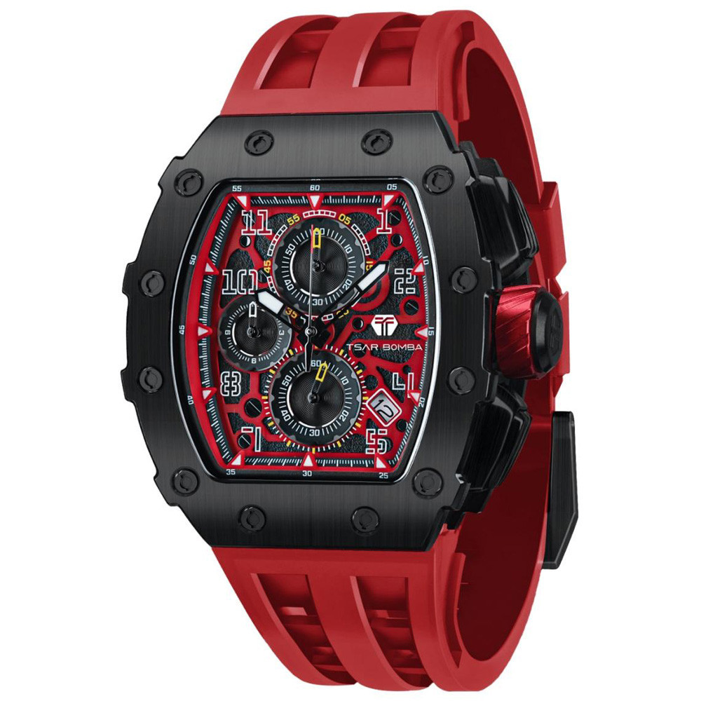 Montre homme Tsar Bomba Elemental collection, acier PVD noir et silicone rouge TB8204Q37