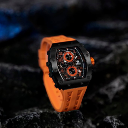 Montre Tsar Bomba Elemental PVD noir silicone orange