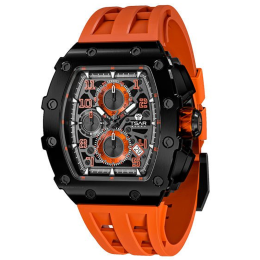 Montre homme Tsar Bomba Elemental collection, acier PVD noir et silicone orange TB8204Q39