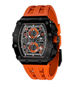 Montre homme Tsar Bomba Elemental collection, acier PVD noir et silicone orange TB8204Q39