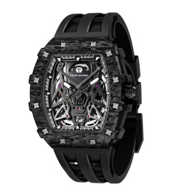 Montre homme Tsar Bomba Elemental collection, Automatique, acier, carbone noir et bracelet élastomère noire FKM TB8207CF01