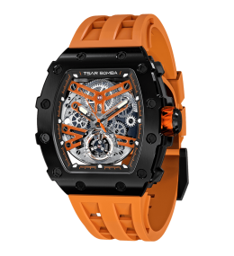 Montre homme Tsar Bomba Elemental collection, Automatique, acier PVD noir et silicone orange TB8208A01