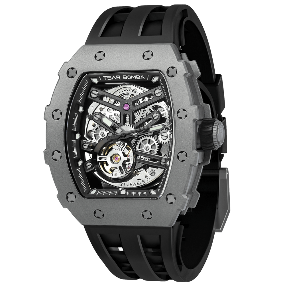 Montre homme Tsar Bomba Elemental collection, Automatique, titane et silicone noir TB8208T31