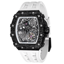 Montre homme Tsar Bomba Elemental collection, Automatique, acier, carbone noir et bracelet élastomère blanc FKM TB8209CF33