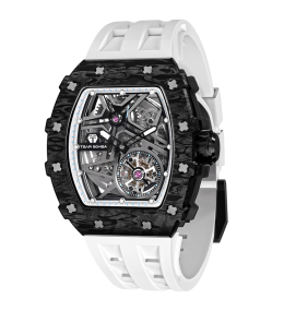 Montre homme Tsar Bomba Elemental collection, Automatique, acier, carbone noir et bracelet élastomère blanc FKM TB8209CF33