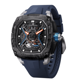 Montre homme Tsar Bomba Dark Master 5, Automatique, acier, carbone noir et bracelet élastomère bleu FKM TB8605CF02