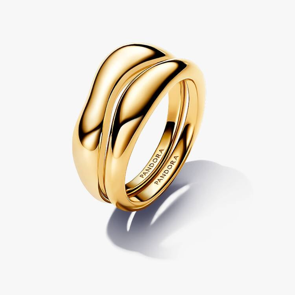 Bague Pandora superposables de forme organique en métal doré or jaune 585/1000, 163264C00