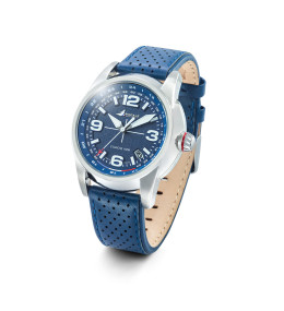 Montre Rafale Solo Display en acier & cuir bleu, étanche 100M