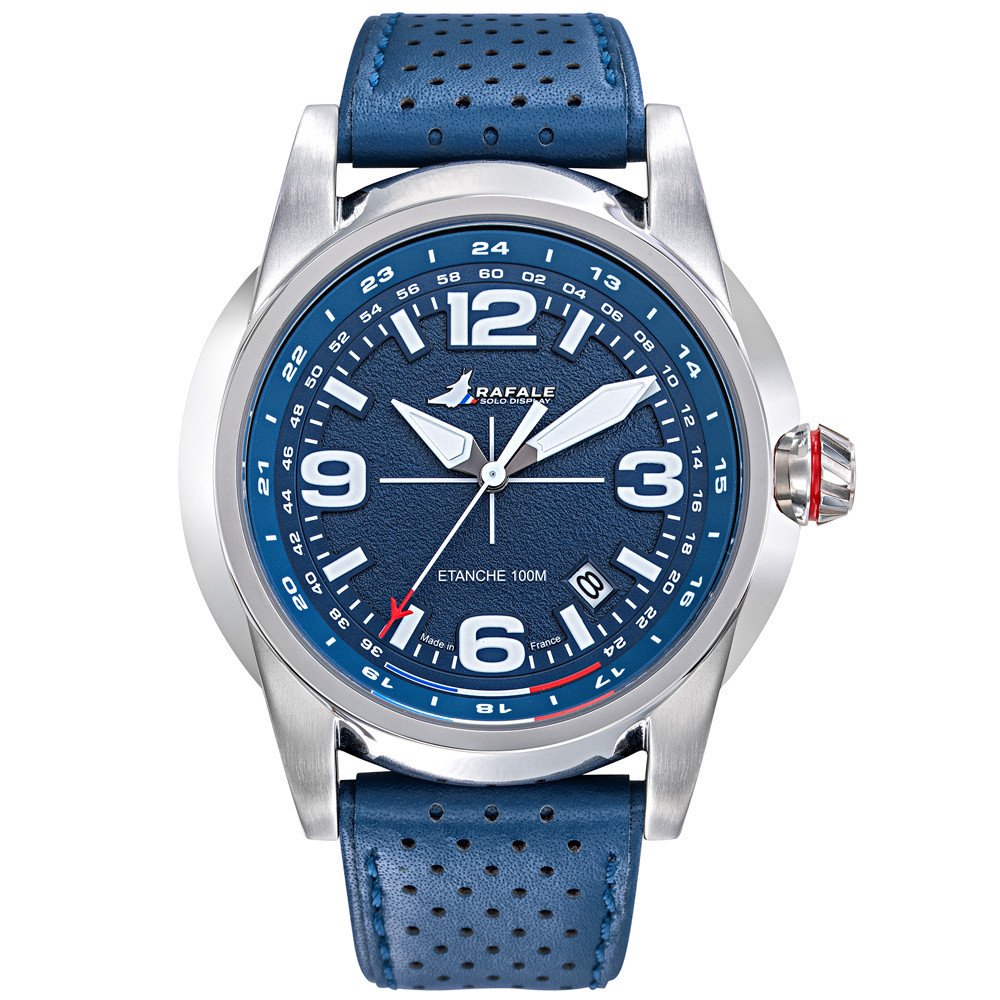 Montre Homme Rafale solo display, ligne RSD, acier et cuir bleu 666020
