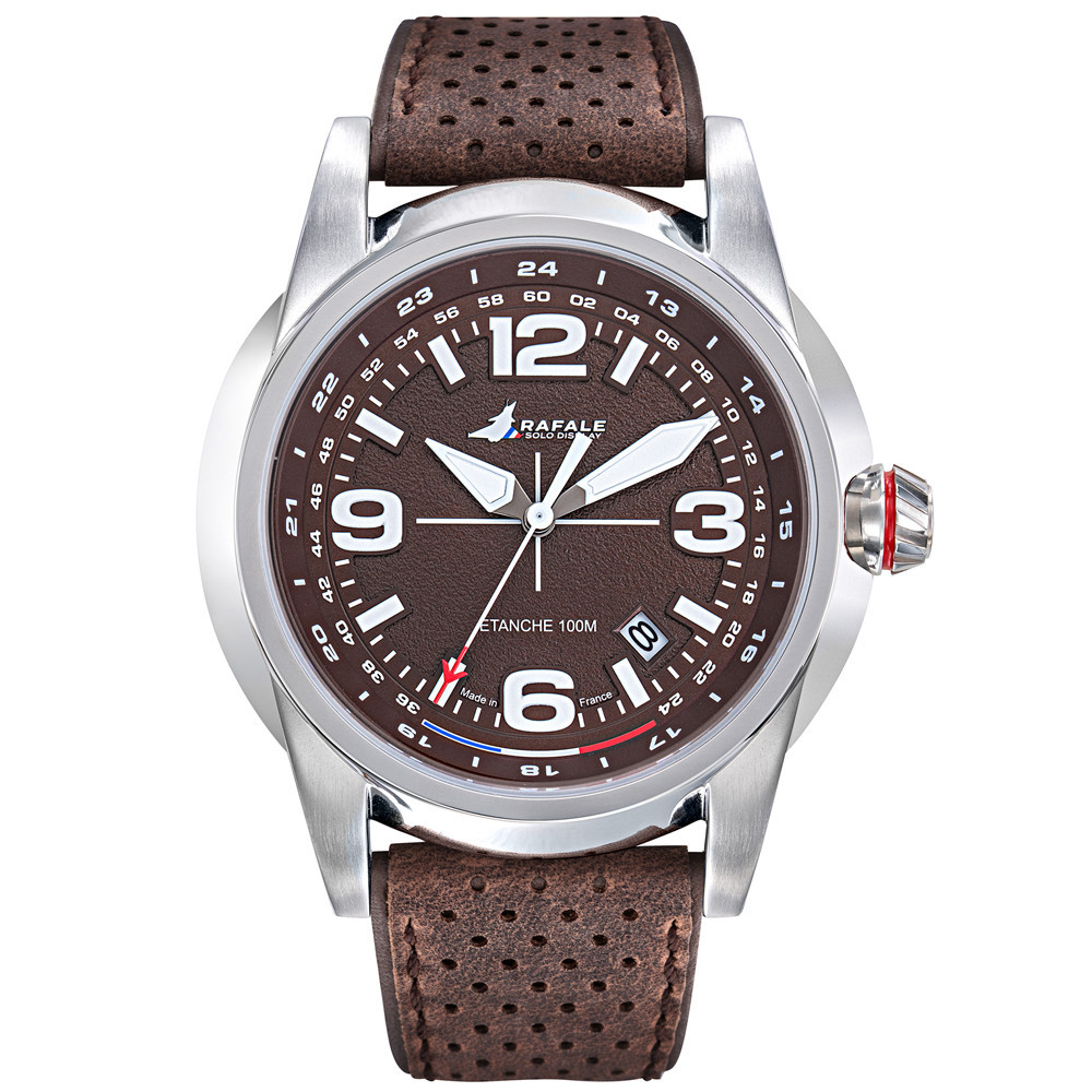 Montre Homme Rafale solo display, ligne RSD acier et cuir marron 666021