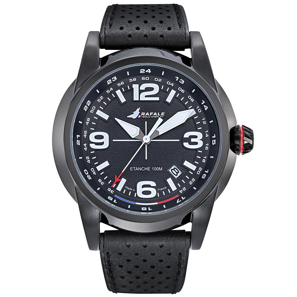Montre Homme Rafale solo display, ligne RSD, acier PVD noir et cuir noir 666022