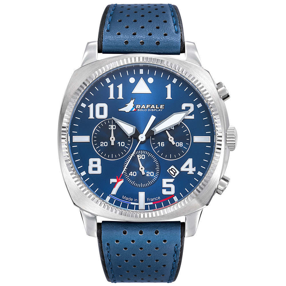 Montre Homme Rafale solo display, ligne COACH, chronographe acier et cuir bleu 666025