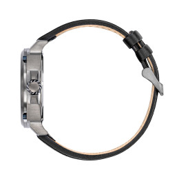 Montre Rafale Pilote acier PVD canon de fusil et cuir noir 666035