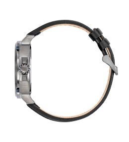 Montre Rafale Pilote acier PVD canon de fusil et cuir noir 666035