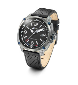 Montre Rafale Pilote acier PVD canon de fusil et cuir noir 666035