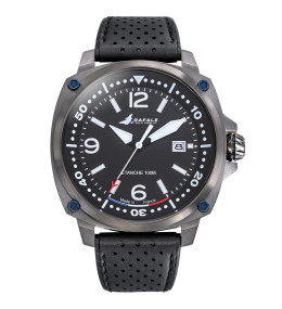 Montre Homme Rafale solo display, ligne PILOTE, acier PVD canon de fusil et cuir noir 666035