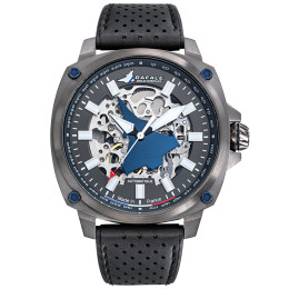 Montre Homme Rafale solo display, Automatique, ligne PILOTE, acier PVD canon de fusil et cuir 666039