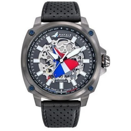 Montre Homme Rafale solo display, Automatique, ligne PILOTE, acier PVD canon de fusil et cuir 666037
