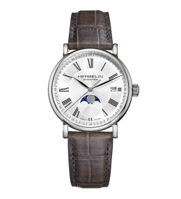 Montre homme Michel Herbelin INSPIRATION Automatique, phase de lune en acier et cuir 2847AP08GR